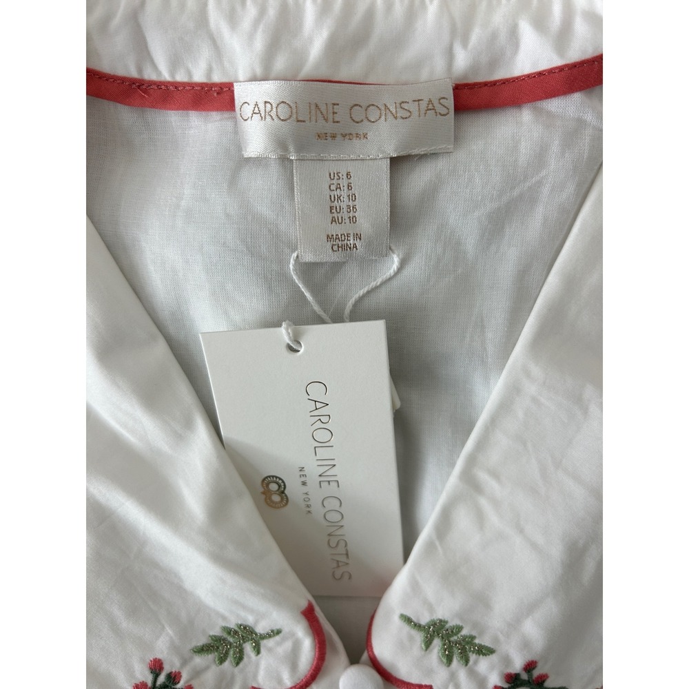 Caroline Constas White Floral Embroidered Scallop Collar Mini Dress NWT Size 6 - Picture 5 of 7